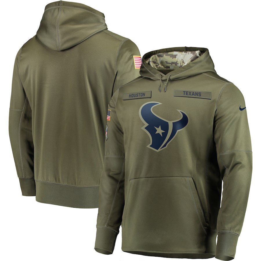 Men's Olive Houston Texans 2018 Salute to Service Sideline Therma Performance Pullover Stitched Hoodie